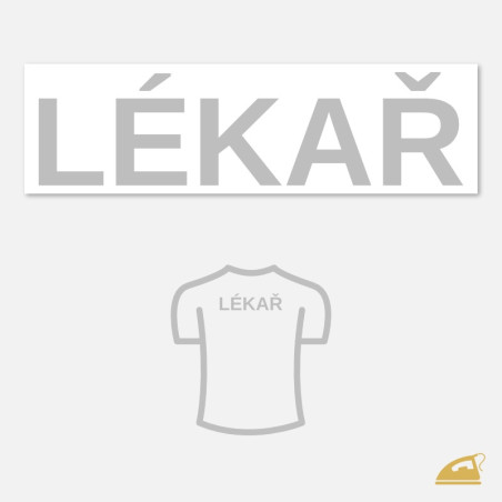 Reflexní nažehlovačka LÉKAŘ na záda – velký bezpečnostní nápis na pracovní oděv a vesty (24 × 6,4 cm).