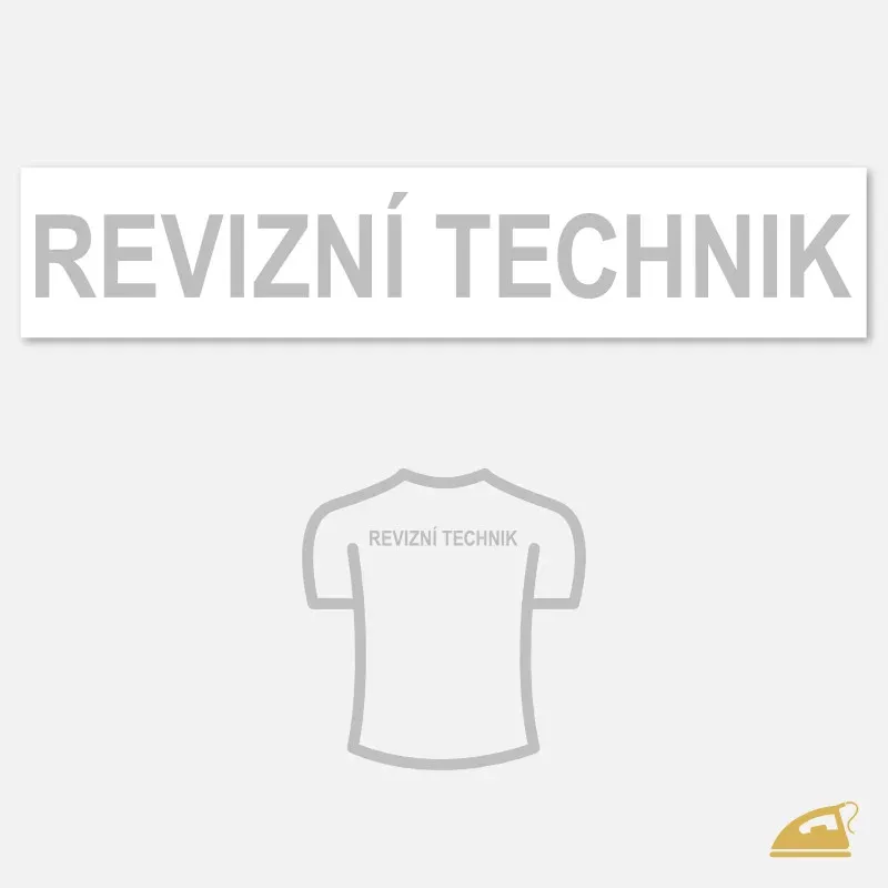 Velký reflexní nápis REVIZNÍ TECHNIK na záda – nažehlovačka na pracovní oděv (30 × 4 cm).