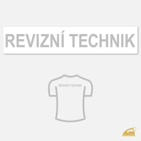 Velký reflexní nápis REVIZNÍ TECHNIK na záda – nažehlovačka na pracovní oděv (30 × 4 cm).