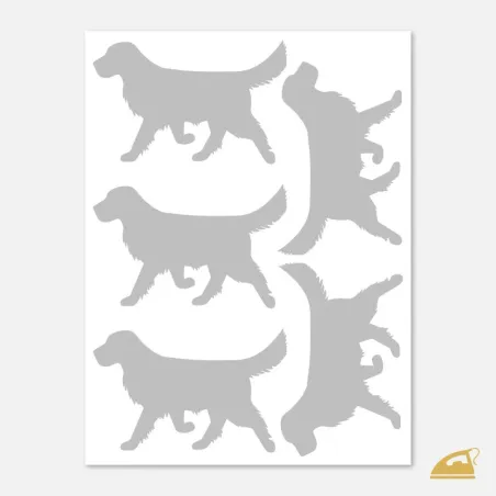 Reflexní nažehlovačka Pes Zlatý retrívr – sada 5 ks siluet na venčící a sportovní oděvy.