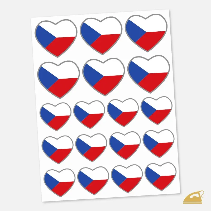 Nažehlovačka Česká vlajka Mini srdíčka – sada 18 ks na textil.