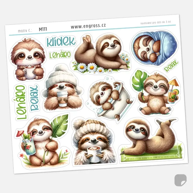Samolepky veselí lenochodi.