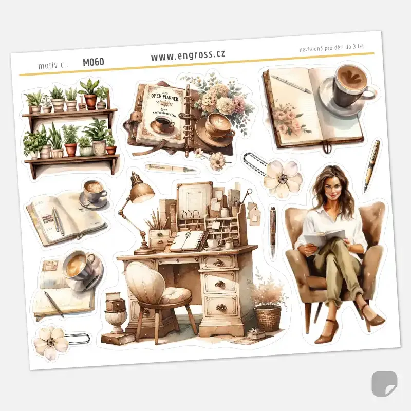 Samolepky do diáře: Plánovací koutek – Vintage akvarel pro journaling.