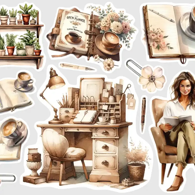 Samolepky do diáře: Plánovací koutek – watercolor nálepky pro pohodu a styl v diáři.