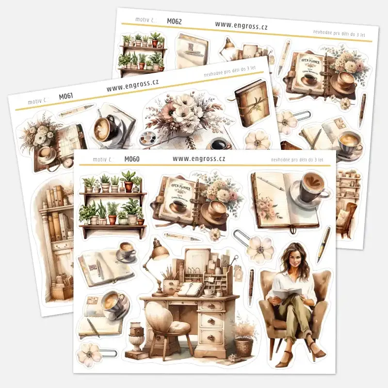 Samolepky do diáře Plánovací koutek – sada samolepek pro plánování s nostalgií starých časů.