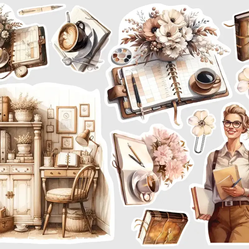 Samolepky do diáře Koutek na psaní - watercolor nálepky pro diář, deník, bullet i scrapbooking.