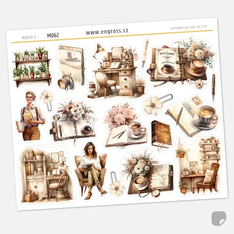 Samolepky do diáře: Kreativní koutek – Vintage akvarel pro malé formáty diářů.