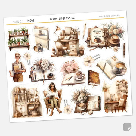 Samolepky do diáře: Kreativní koutek – Vintage akvarel pro malé formáty diářů.