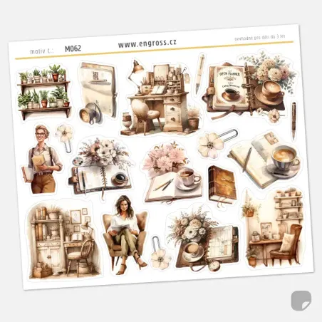 Samolepky do diáře: Kreativní koutek – Vintage akvarel pro malé formáty diářů.