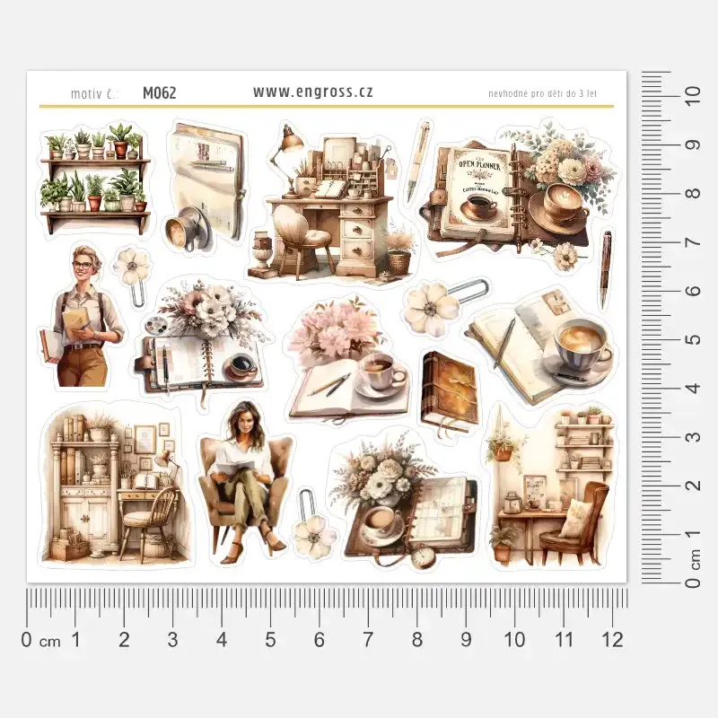 Samolepky do diáře: Kreativní koutek – Vintage akvarelové nálepky vyrobené v ČR.