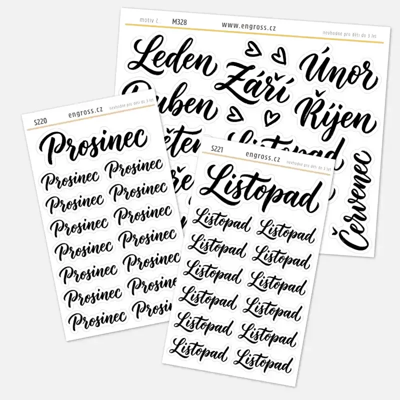 Sada samolepek do diáře: Názvy měsíců na celý rok ve dvou provedeních.