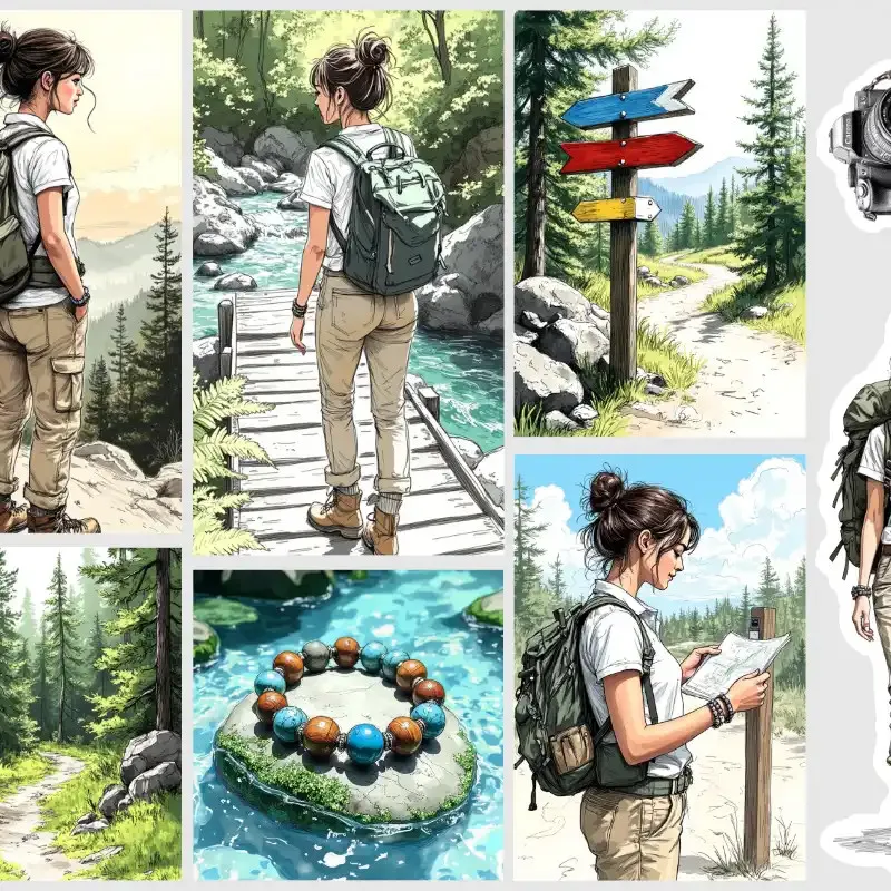 Samolepky do diáře: Horská túra s Miou – Boxy do měsíčních přehledů diářů nebo deníkových stránek.