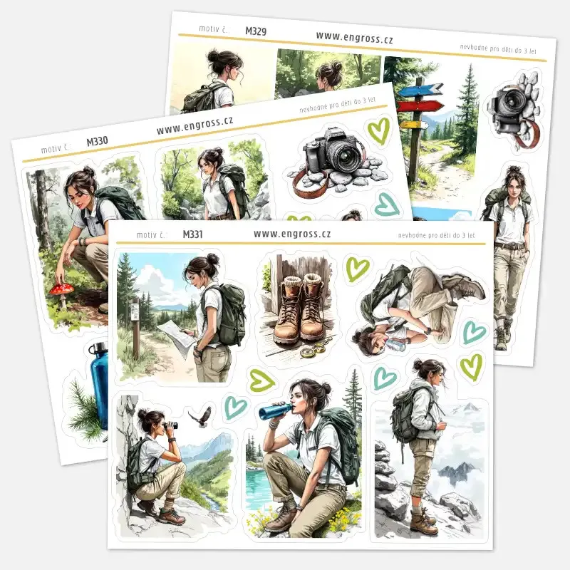 Sada 4 archů samolepek do diáře: Horská túra s Miou.