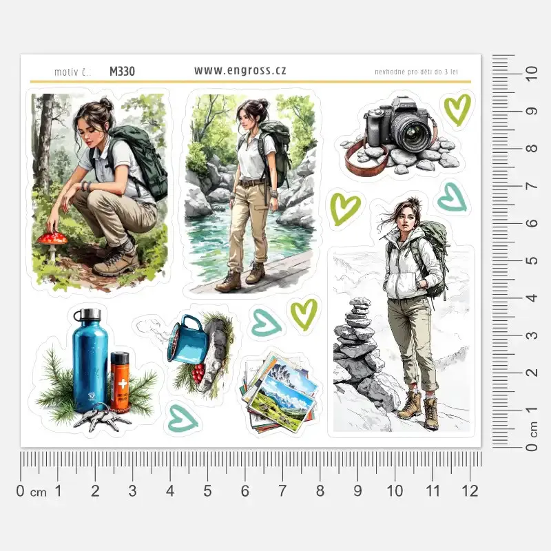 Samolepky do diáře: Horská túra s Miou – sada samolepek pro kompletní výzdobu diáře, deníku i bulletu.