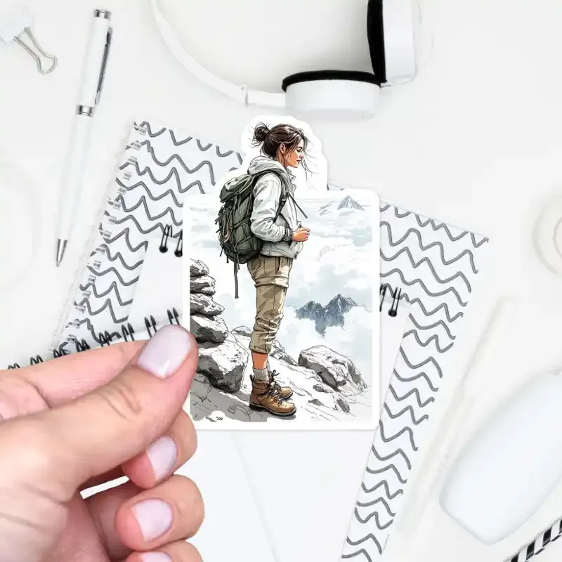 Samolepka do diáře: Horská túra s Miou – Na vrcholu.