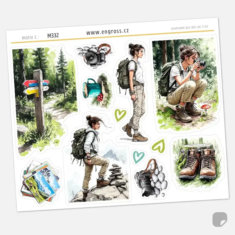 Samolepky do diáře: Horská túra s Miou – Cesta za dobrodružstvím (Pencil Sketch)