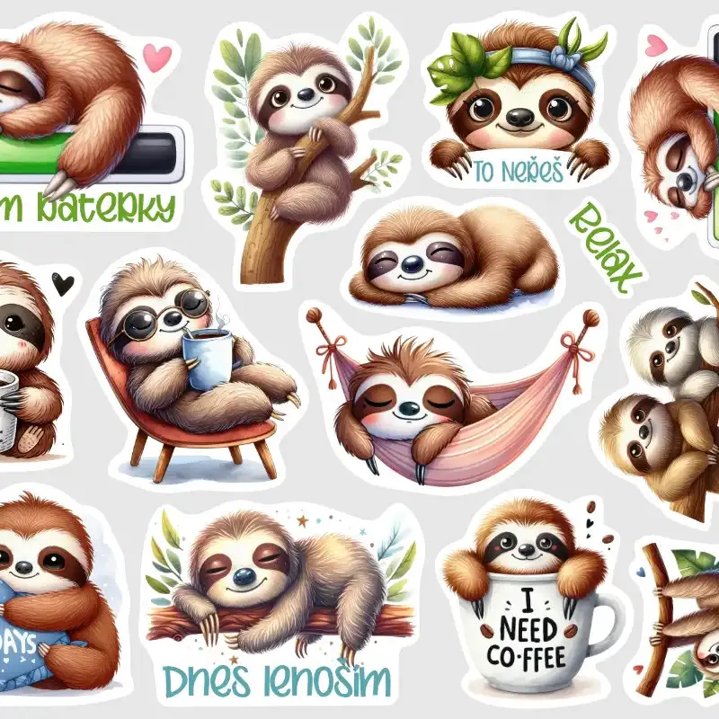 Nálepky lenošící lenochodi.