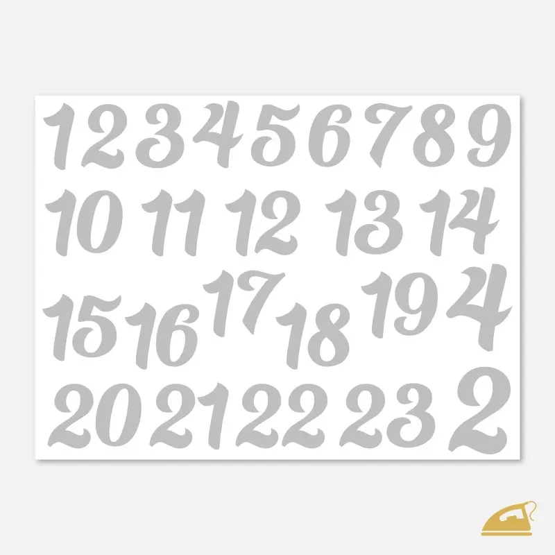 Reflexní nažehlovačky Adventní čísla 1–24 – sada na výrobu adventního kalendáře nebo sáčků.