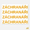 Neonový nažehlovací nápis ZÁCHRANÁŘI – sada 4 ks v signální žluté nebo oranžové barvě.