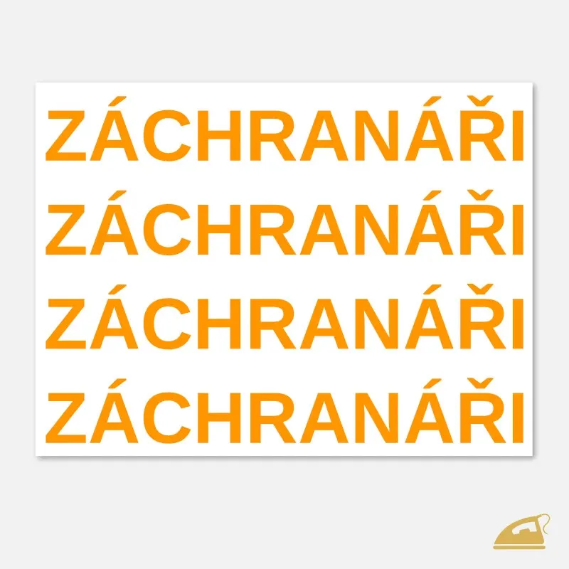 Neonový nažehlovací nápis ZÁCHRANÁŘI – sada 4 ks v signální žluté nebo oranžové barvě.