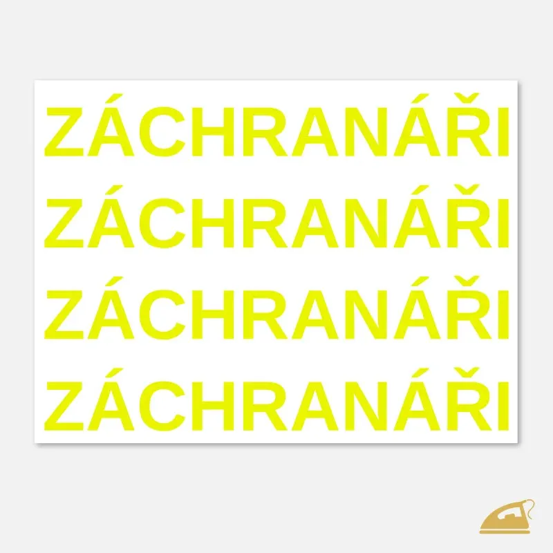 Neonový nažehlovací nápis ZÁCHRANÁŘI – sada 4 ks (žlutá / oranžová).