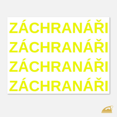 Neonový nažehlovací nápis ZÁCHRANÁŘI – sada 4 ks (žlutá / oranžová).