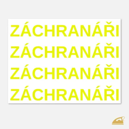 Neonový nažehlovací nápis ZÁCHRANÁŘI – sada 4 ks (žlutá / oranžová).