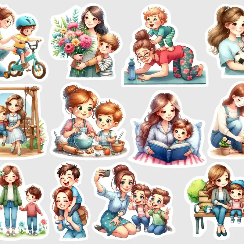 Arch samolepek denních činností maminky a syna.