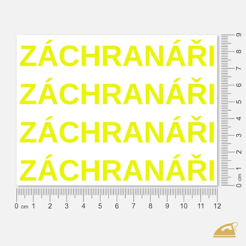 Neonový nažehlovací nápis ZÁCHRANÁŘI – sada 4 ks. Výrazný potisk pro záchranné složky.