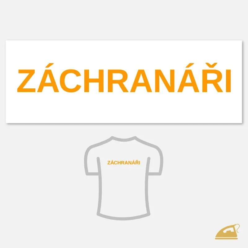 Velký neonový nažehlovací nápis ZÁCHRANÁŘI na záda pracovních oděvů.