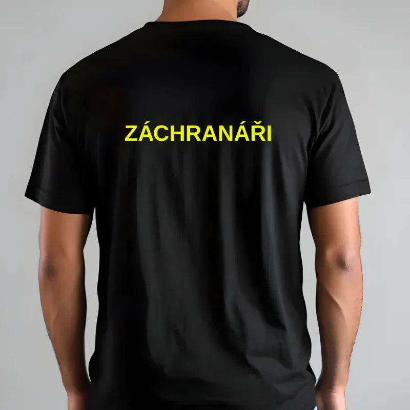 Velký neonový nažehlovací nápis ZÁCHRANÁŘI na záda – výrazné neonové barvy.