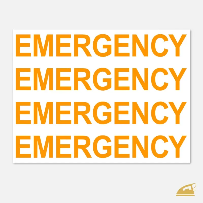 Neonový nažehlovací nápis EMERGENCY – sada 4 ks (žlutá/oranžová).