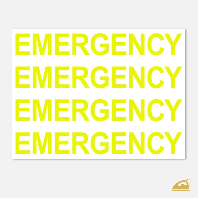 Neonový nažehlovací nápis EMERGENCY – sada 4 ks pro výrazné značení a denní viditelnost.