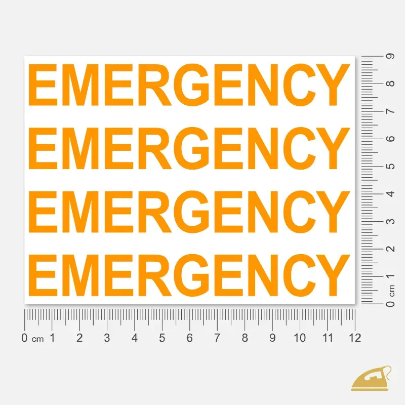 Neonový nažehlovací nápis EMERGENCY – snadné nažehlení žehličkou.