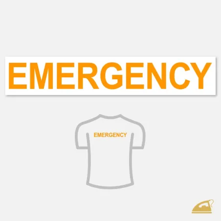 Velký neonový nažehlovací nápis EMERGENCY na záda – 27 x 3,6 cm.