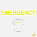 Velký neonový nažehlovací nápis EMERGENCY na záda oděvů pro záchranáře.