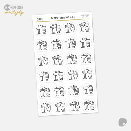 Samolepky do diáře Úklid koupelny – 24 ks černobílých ikon.