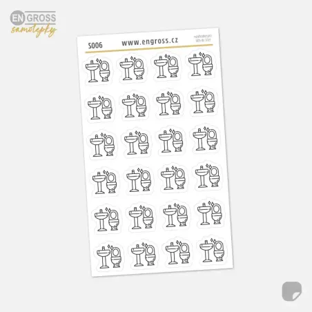 Samolepky do diáře Úklid koupelny – 24 ks černobílých ikon.