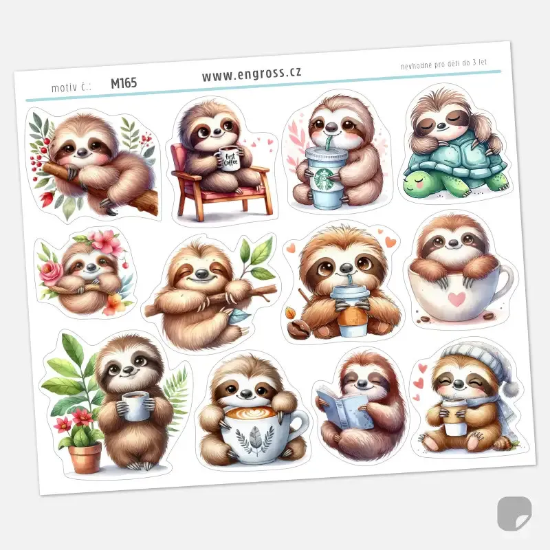 Samolepky lenošících lenochodů.