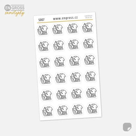 Samolepky do diáře: Žehlení – 24 ks černobílých ikon pro plánování úklidu.