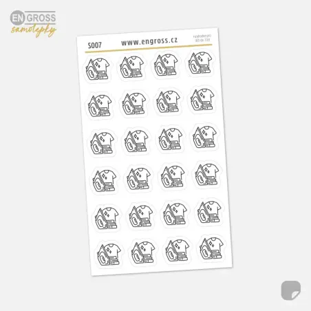 Samolepky do diáře: Žehlení – 24 ks černobílých ikon pro plánování úklidu.