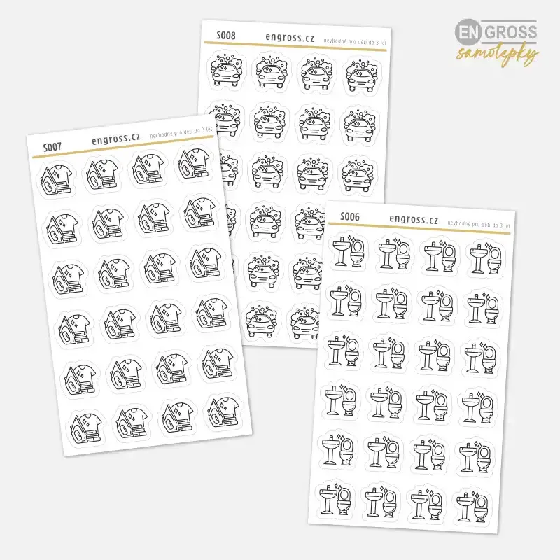 Mini samolepky do diáře - ikony pro plánování úklidu.