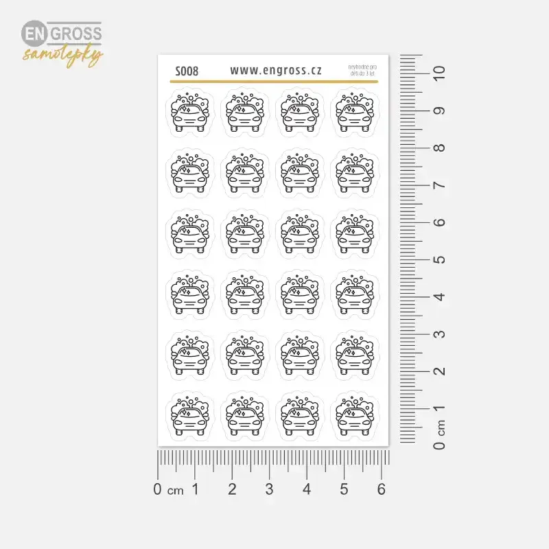 Samolepky do diáře: Mytí auta – 24 ks černobílých ikon, které ladí do každé barvy diáře.