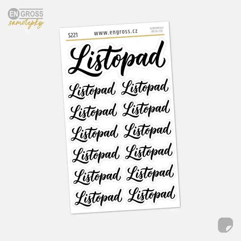 Samolepky do diáře: Kaligrafický nápis Listopad – Set 13 ks pro journaling.