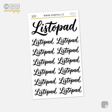 Samolepky do diáře: Kaligrafický nápis Listopad – Set 13 ks pro journaling.