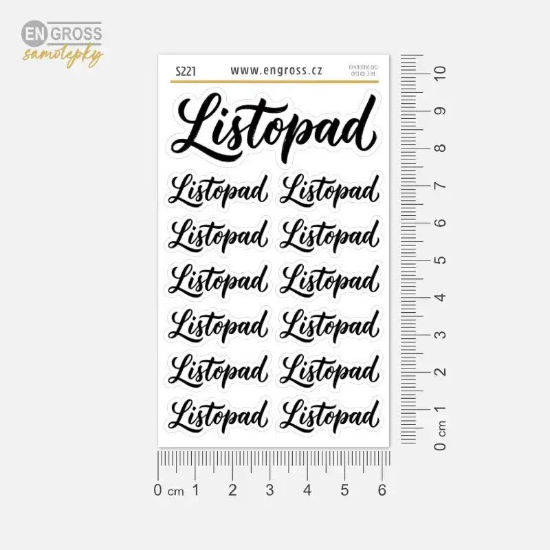 Samolepky do diáře: Kaligrafický nápis Listopad – snadné vylupování z aršíku.
