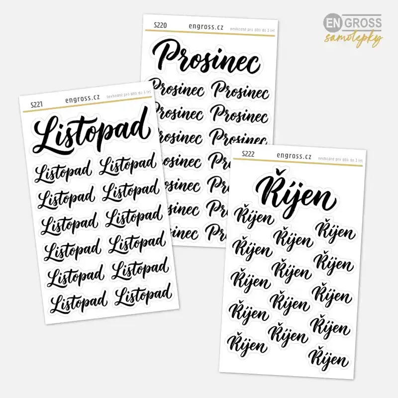 Samolepky do diáře: U nás najdete kaligrafické názvy měsíců pro celý rok.
