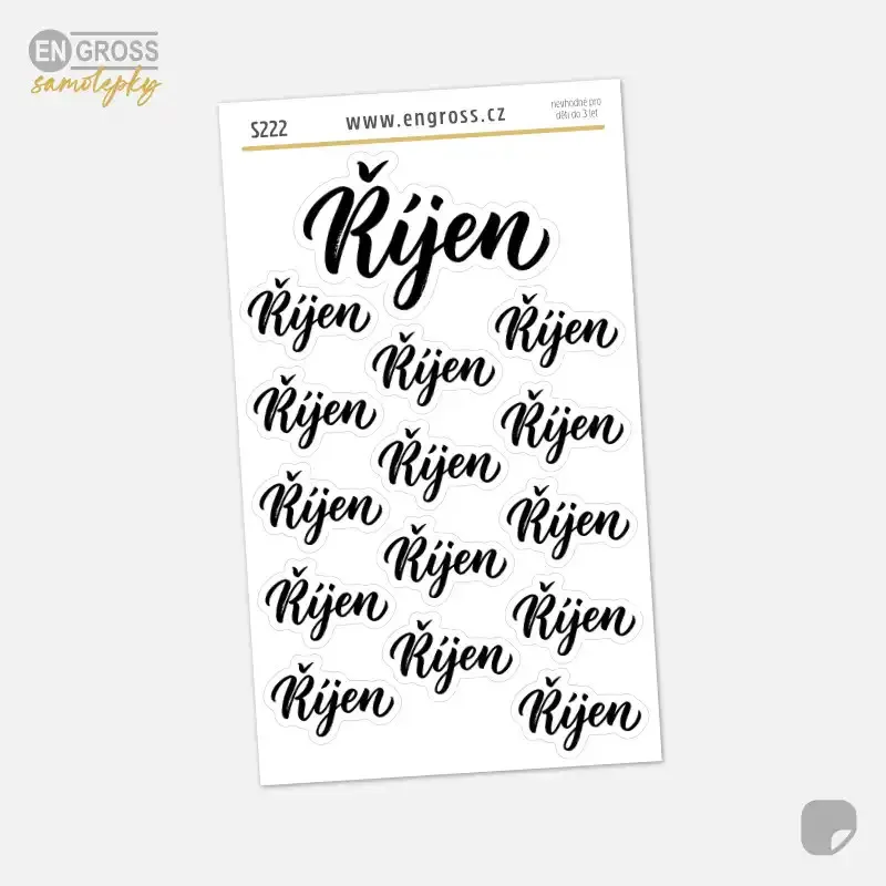 Samolepky do diáře: Kaligrafický nápis Říjen – Set 15 ks pro bullet journal.