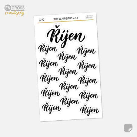 Samolepky do diáře: Kaligrafický nápis Říjen – Set 15 ks pro bullet journal.