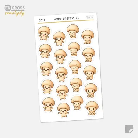 Samolepky do diáře: Žampion emoce – 20 ks mini kawaii samolepek z kolekce Frutíci.